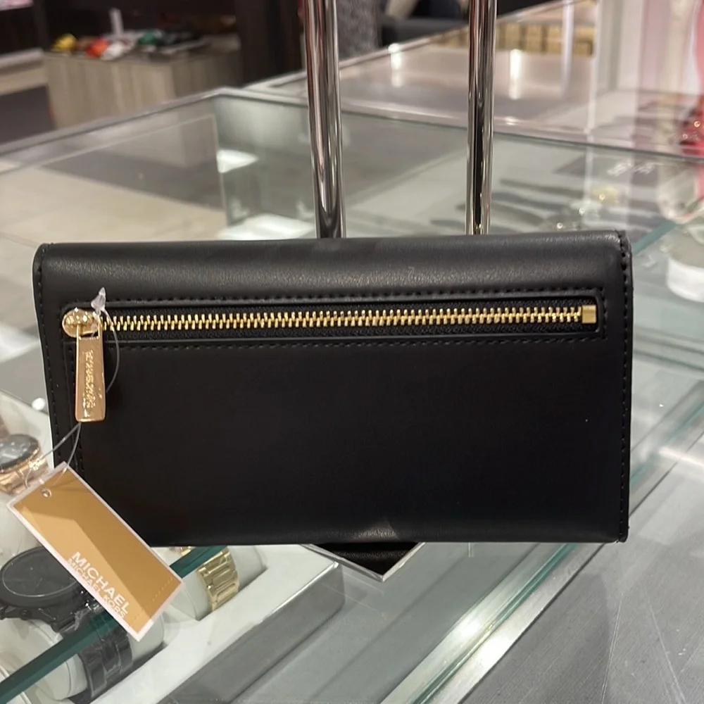 MICHAEL KORS JET SET TRAVEL LADY LARGE TRIFOLD  NON-LEATHER VEGAN WALLET 
BLACK - Picture 5 of 16